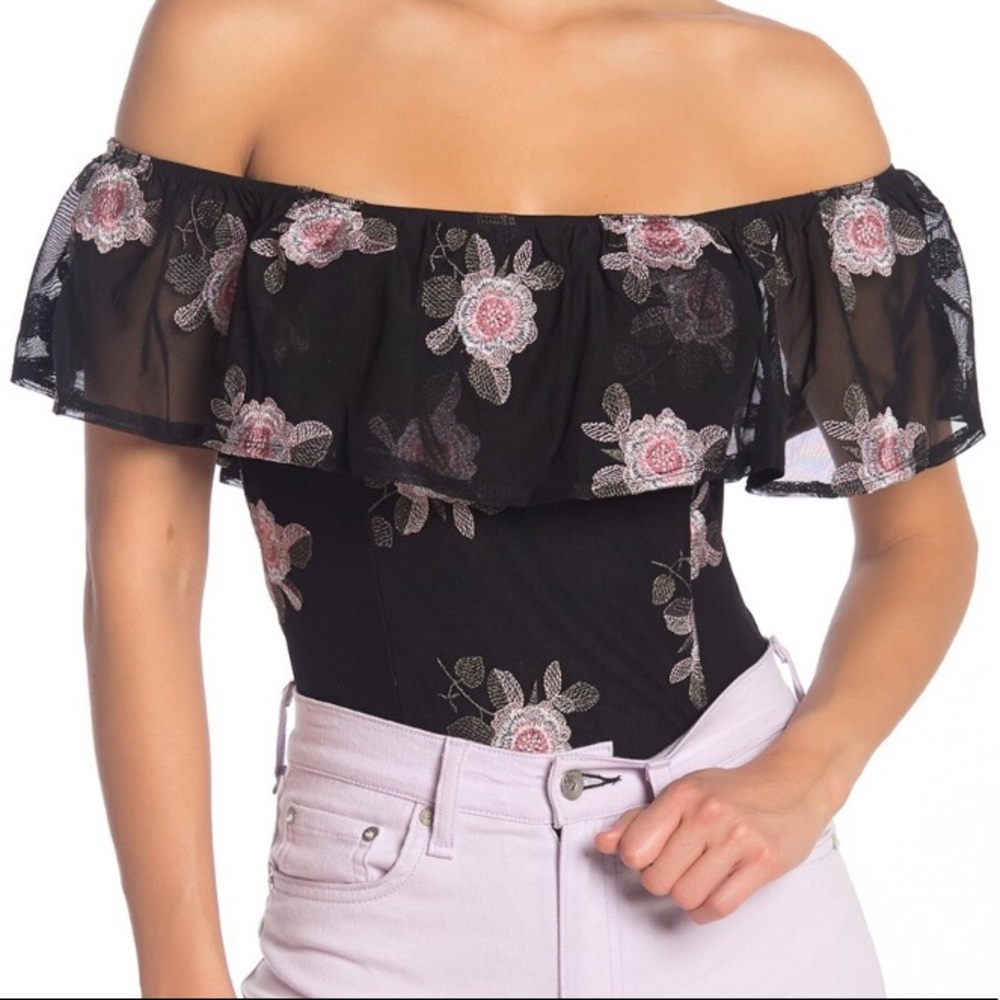 Band of Gypsies Floral Embroidered Mesh Bodysuit
